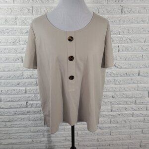 Alfani Womens Top 0X Plus Flutter Sleeve Beige Deco Buttons Lightweight B24E